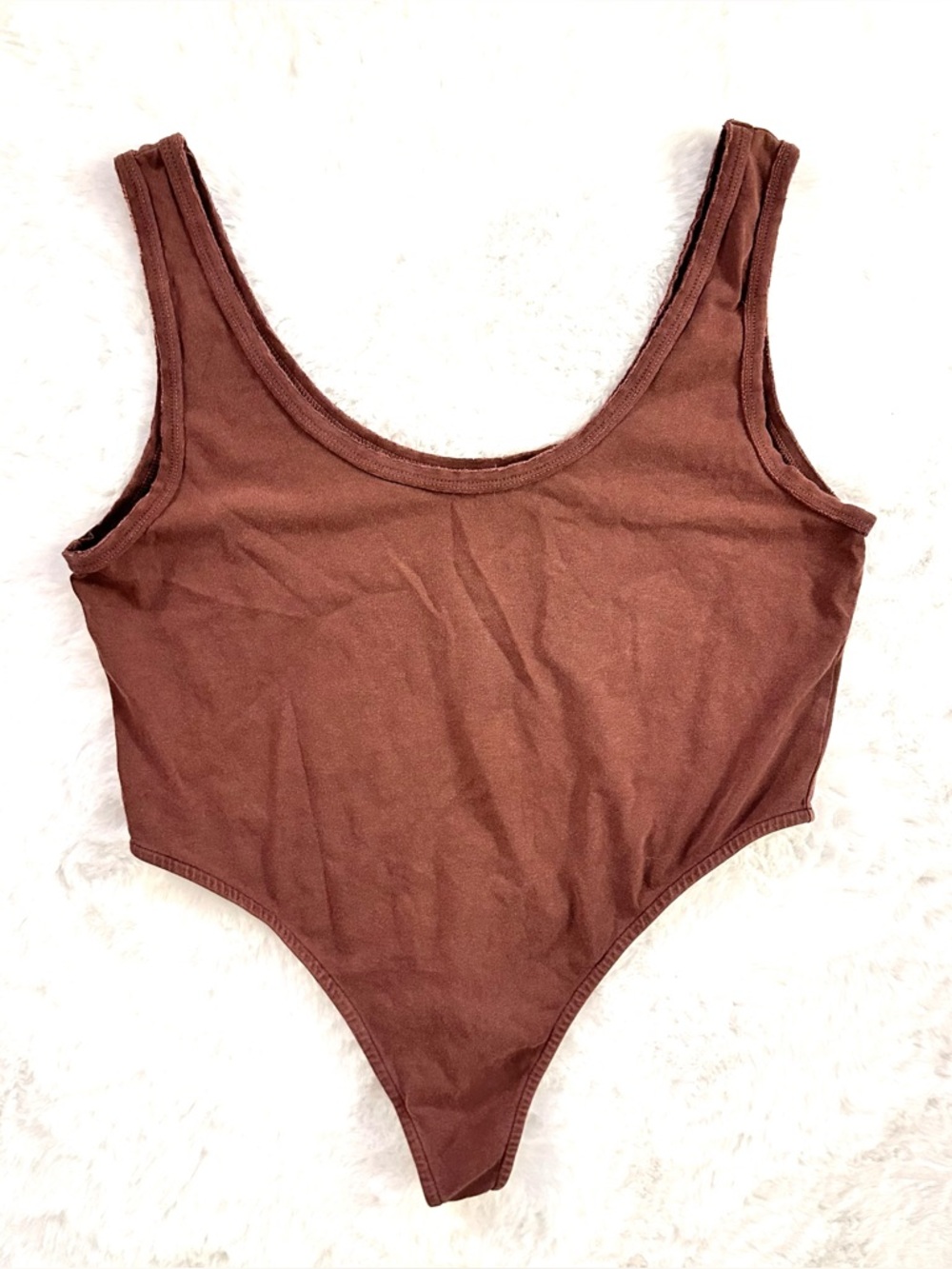 ASOS Design Scoop Neck Tank Bodysuit Red Brown High Cut Stretch Sleeveless US 12